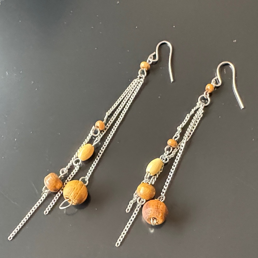 Elegant wooden bead Dangle Earrings